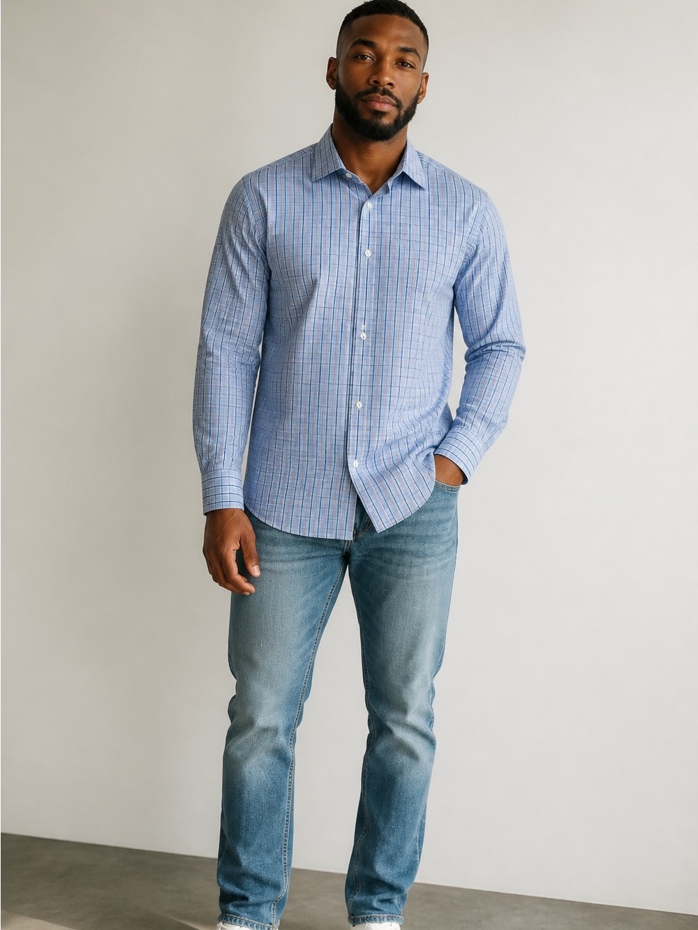 Thomas Pink Light Blue Windowpane Check Dress Shirt